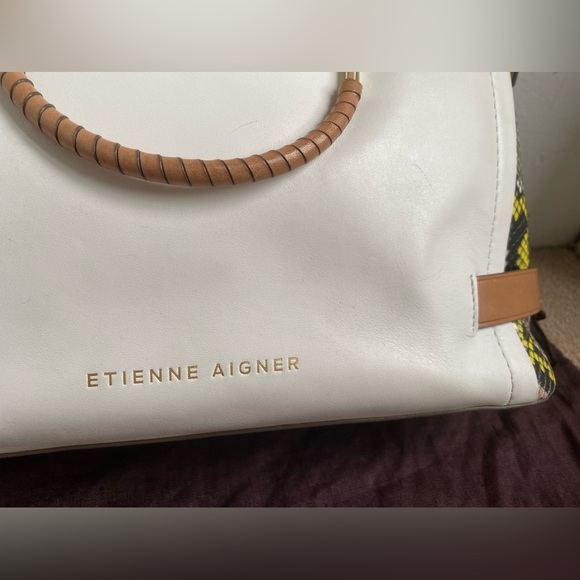 Etienne Aigner Leather Agnes Satchel Shoulder Bag White Tan Snake Black … - Picture 8 of 12